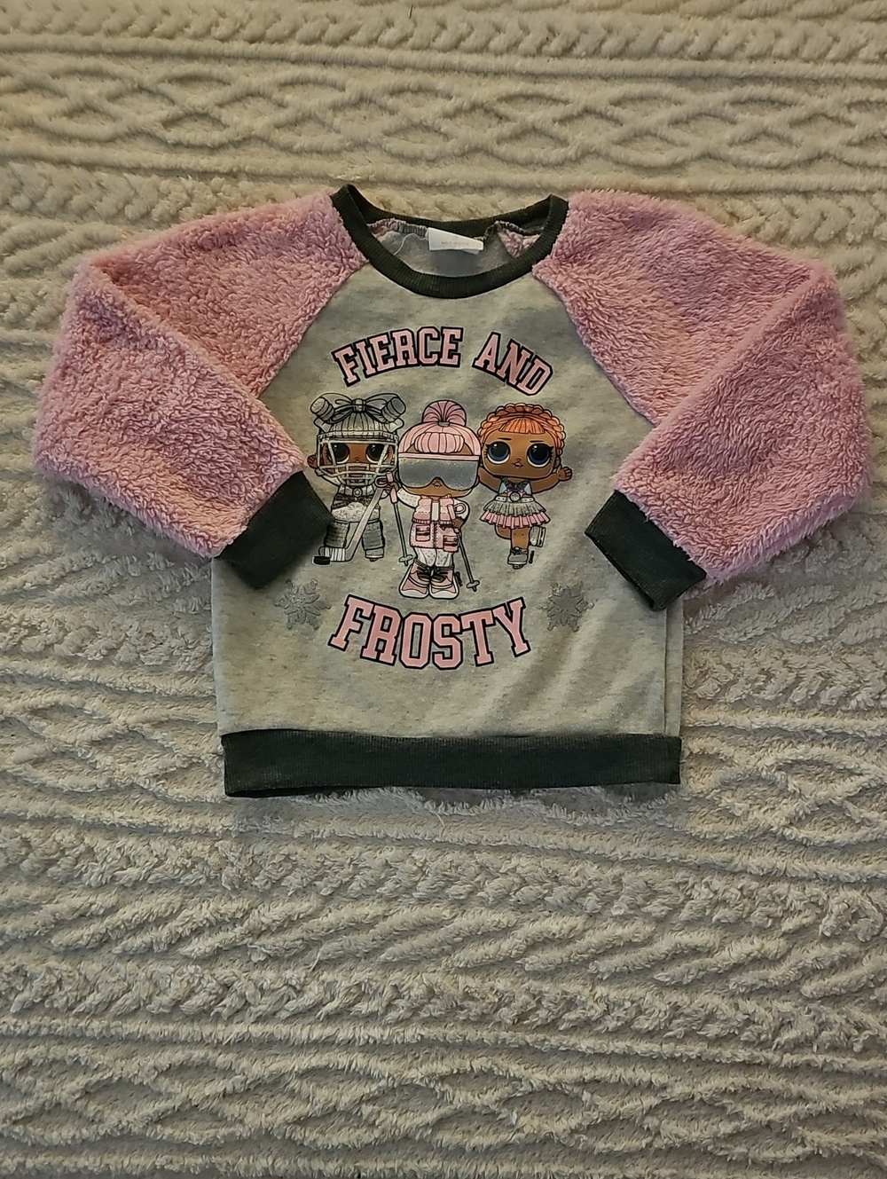 Kids 'Fierce and Frosty' Pink & Gray Pullover Sweatshirt